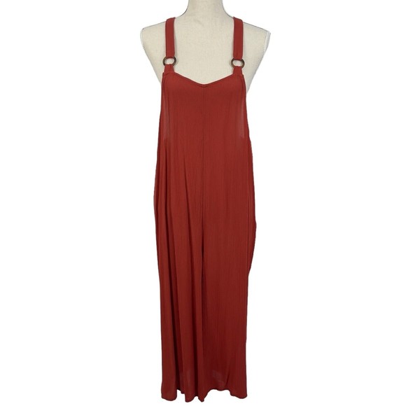 Topshop Womens Tort Ring Sleeveless Overalls Cropped Crepe Wide Leg Jumpsuit M - Picture 1 of 13